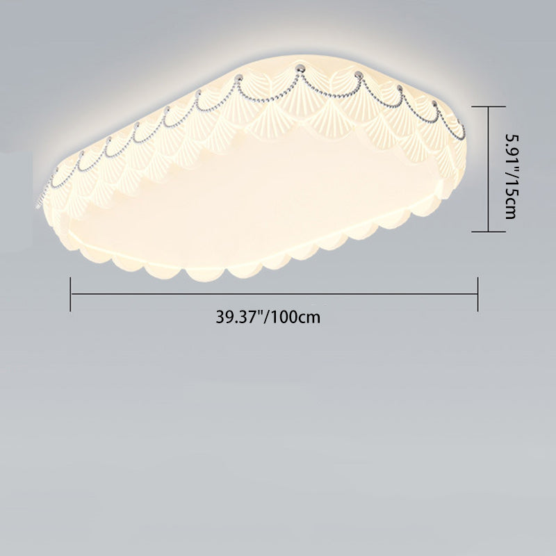 Contemporary Nordic Round Rectangle Cream Rotational Molding Hardware Acrylic LED Flush Mount Ceiling Light For Living Room