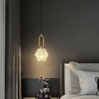 Contemporary Nordic Dome Polygonal Cube Transparent Glass Lampshade Copper 1 - Light Pendant Light For Bedside