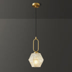 Contemporary Nordic Dome Polygonal Cube Transparent Glass Lampshade Copper 1 - Light Pendant Light For Bedside