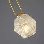 Contemporary Nordic Dome Polygonal Cube Transparent Glass Lampshade Copper 1 - Light Pendant Light For Bedside