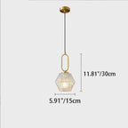 Contemporary Nordic Dome Polygonal Cube Transparent Glass Lampshade Copper 1 - Light Pendant Light For Bedside