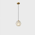 Contemporary Nordic Dome Polygonal Cube Transparent Glass Lampshade Copper 1 - Light Pendant Light For Bedside