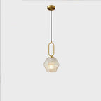 Contemporary Nordic Dome Polygonal Cube Transparent Glass Lampshade Copper 1 - Light Pendant Light For Bedside