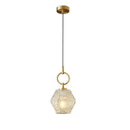 Contemporary Nordic Dome Polygonal Cube Transparent Glass Lampshade Copper 1 - Light Pendant Light For Bedside