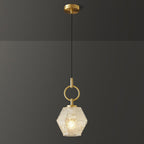 Contemporary Nordic Dome Polygonal Cube Transparent Glass Lampshade Copper 1 - Light Pendant Light For Bedside