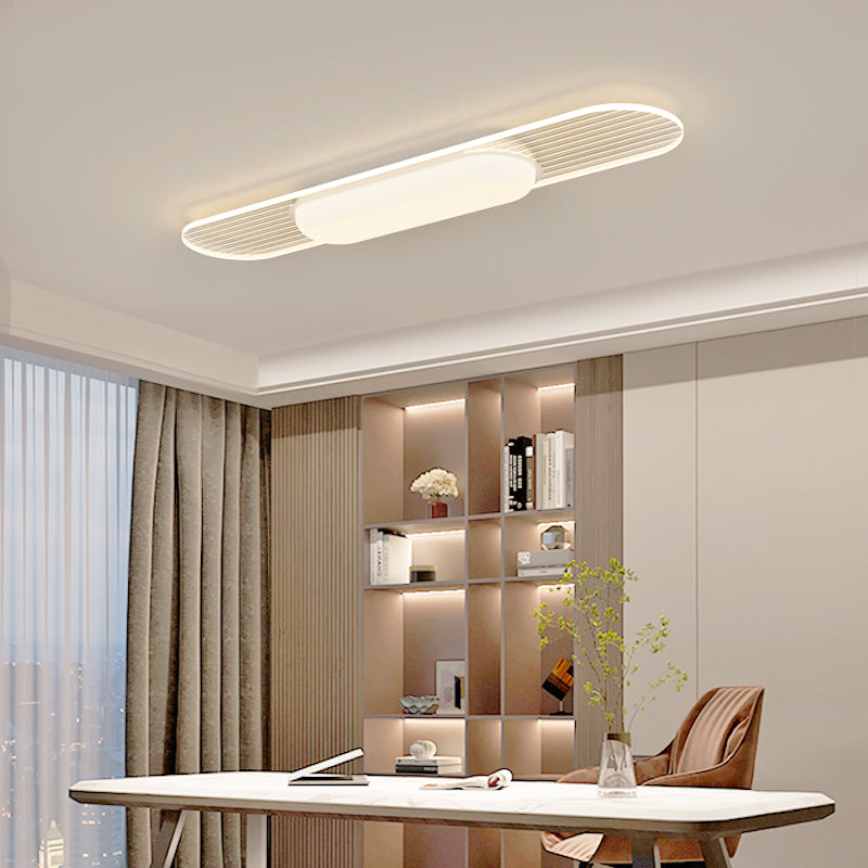 Contemporary Nordic Long Strip Iron PE LED Flush Mount Ceiling Light For Dining Room