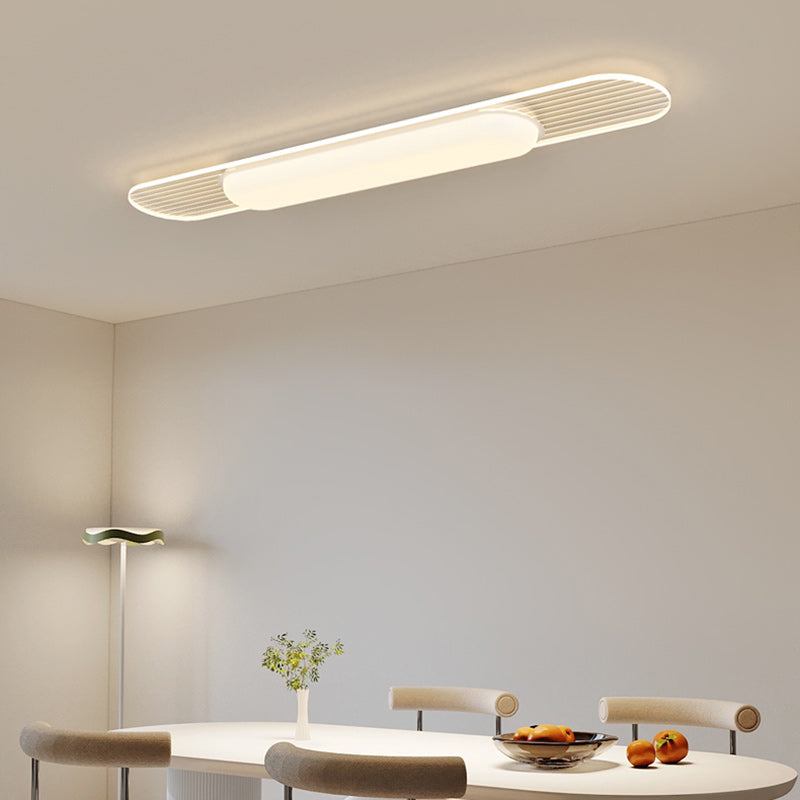 Contemporary Nordic Long Strip Iron PE LED Flush Mount Ceiling Light For Dining Room