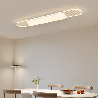 Contemporary Nordic Long Strip Iron PE LED Flush Mount Ceiling Light For Dining Room