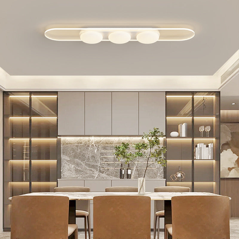 Contemporary Nordic Long Strip Iron PE LED Flush Mount Ceiling Light For Dining Room