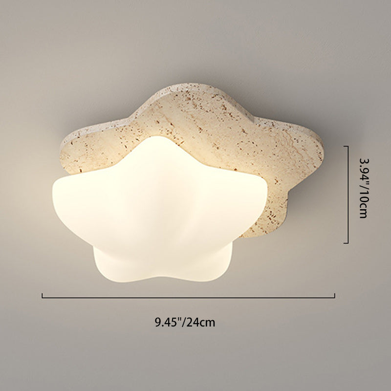 Traditional Japanese Heart Pentagram Bubbles Yellow Travertine PE LED Flush Mount Ceiling Light For Hallways