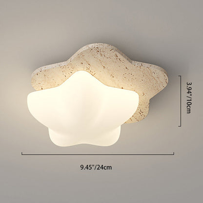 Traditional Japanese Heart Pentagram Bubbles Yellow Travertine PE LED Flush Mount Ceiling Light For Hallways