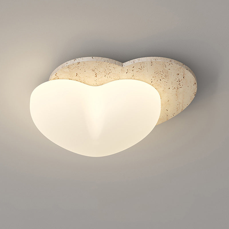 Traditional Japanese Heart Pentagram Bubbles Yellow Travertine PE LED Flush Mount Ceiling Light For Hallways