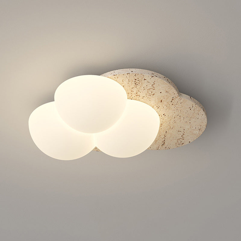 Traditional Japanese Heart Pentagram Bubbles Yellow Travertine PE LED Flush Mount Ceiling Light For Hallways