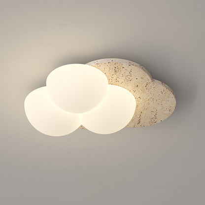 Traditional Japanese Heart Pentagram Bubbles Yellow Travertine PE LED Flush Mount Ceiling Light For Hallways