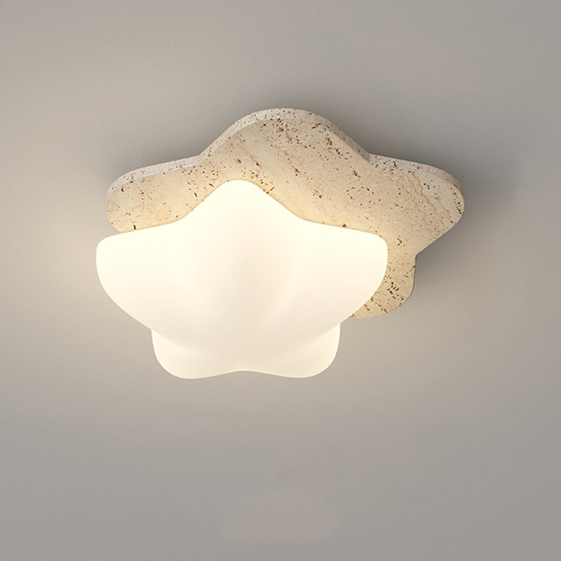 Traditional Japanese Heart Pentagram Bubbles Yellow Travertine PE LED Flush Mount Ceiling Light For Hallways