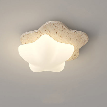 Traditional Japanese Heart Pentagram Bubbles Yellow Travertine PE LED Flush Mount Ceiling Light For Hallways