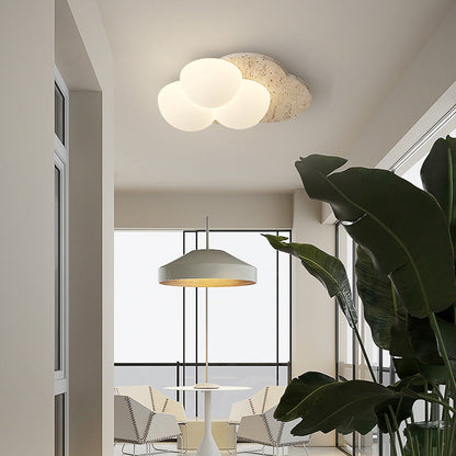 Traditional Japanese Heart Pentagram Bubbles Yellow Travertine PE LED Flush Mount Ceiling Light For Hallways