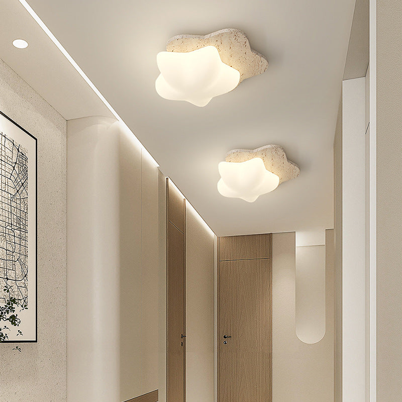 Traditional Japanese Heart Pentagram Bubbles Yellow Travertine PE LED Flush Mount Ceiling Light For Hallways