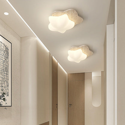 Traditional Japanese Heart Pentagram Bubbles Yellow Travertine PE LED Flush Mount Ceiling Light For Hallways