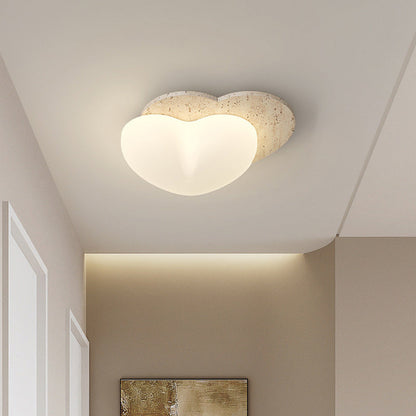 Traditional Japanese Heart Pentagram Bubbles Yellow Travertine PE LED Flush Mount Ceiling Light For Hallways
