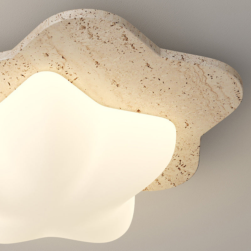 Traditional Japanese Heart Pentagram Bubbles Yellow Travertine PE LED Flush Mount Ceiling Light For Hallways