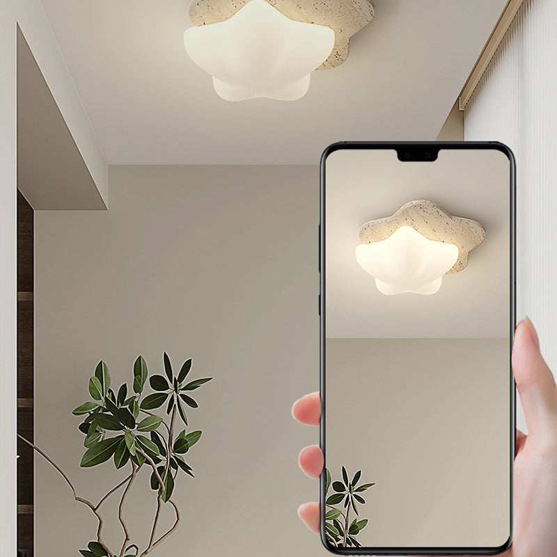 Traditional Japanese Heart Pentagram Bubbles Yellow Travertine PE LED Flush Mount Ceiling Light For Hallways