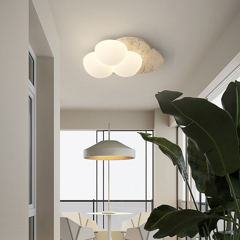 Traditional Japanese Heart Pentagram Bubbles Yellow Travertine PE LED Flush Mount Ceiling Light For Hallways