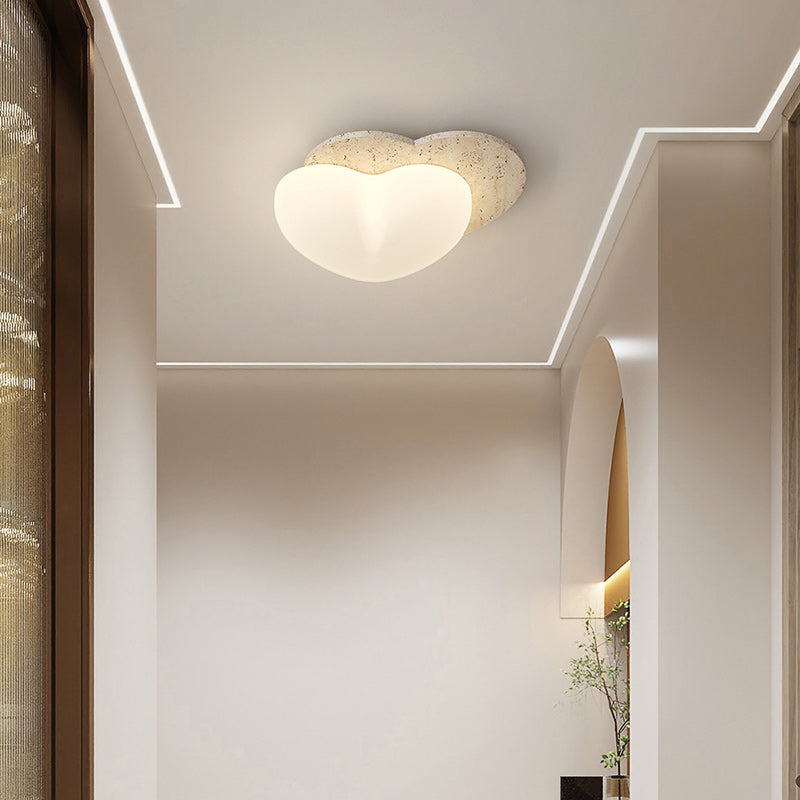 Traditional Japanese Heart Pentagram Bubbles Yellow Travertine PE LED Flush Mount Ceiling Light For Hallways