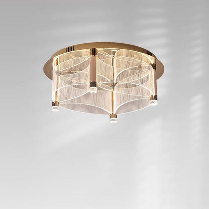 Modern Luxury Round Acrylic Lampshade Stainless Steel Aluminum LED Flush Mount Ceiling Light For Living Room