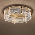 Modern Luxury Round Acrylic Lampshade Stainless Steel Aluminum LED Flush Mount Ceiling Light For Living Room