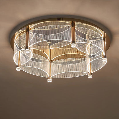 Modern Luxury Round Acrylic Lampshade Stainless Steel Aluminum LED Flush Mount Ceiling Light For Living Room