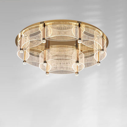 Modern Luxury Round Acrylic Lampshade Stainless Steel Aluminum LED Flush Mount Ceiling Light For Living Room