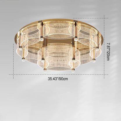 Modern Luxury Round Acrylic Lampshade Stainless Steel Aluminum LED Flush Mount Ceiling Light For Living Room