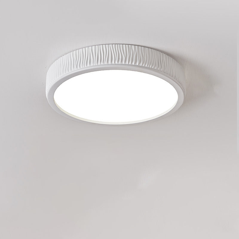 Contemporary Nordic Round Cream Vertical Stripe Acrylic Resin Lampshade Iron LED Flush Mount Ceiling Light For Bedroom