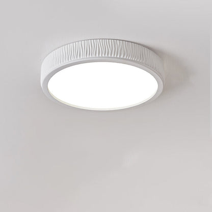 Contemporary Nordic Round Cream Vertical Stripe Acrylic Resin Lampshade Iron LED Flush Mount Ceiling Light For Bedroom