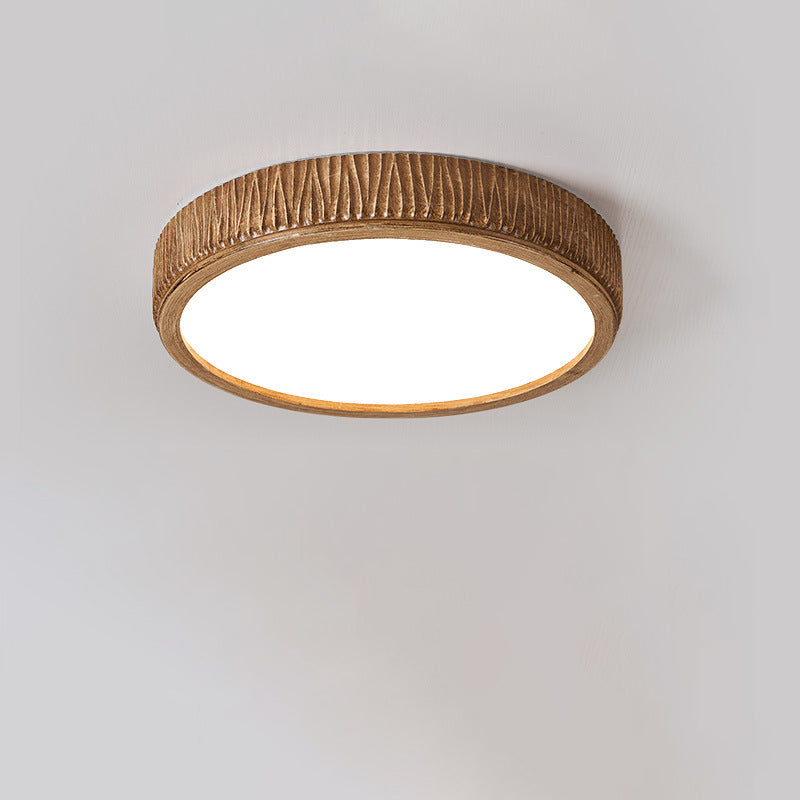 Contemporary Nordic Round Cream Vertical Stripe Acrylic Resin Lampshade Iron LED Flush Mount Ceiling Light For Bedroom