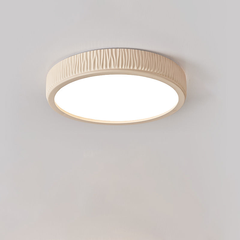 Contemporary Nordic Round Cream Vertical Stripe Acrylic Resin Lampshade Iron LED Flush Mount Ceiling Light For Bedroom