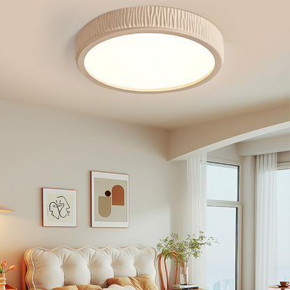 Contemporary Nordic Round Cream Vertical Stripe Acrylic Resin Lampshade Iron LED Flush Mount Ceiling Light For Bedroom