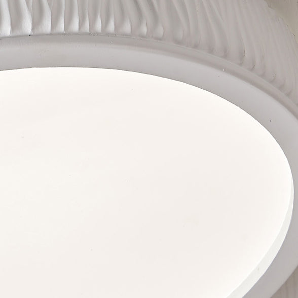 Contemporary Nordic Round Cream Vertical Stripe Acrylic Resin Lampshade Iron LED Flush Mount Ceiling Light For Bedroom