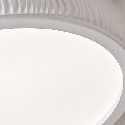 Contemporary Nordic Round Cream Vertical Stripe Acrylic Resin Lampshade Iron LED Flush Mount Ceiling Light For Bedroom