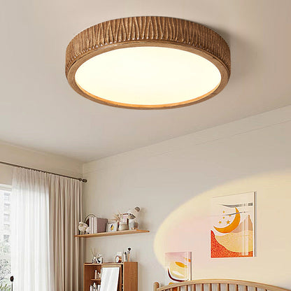 Contemporary Nordic Round Cream Vertical Stripe Acrylic Resin Lampshade Iron LED Flush Mount Ceiling Light For Bedroom