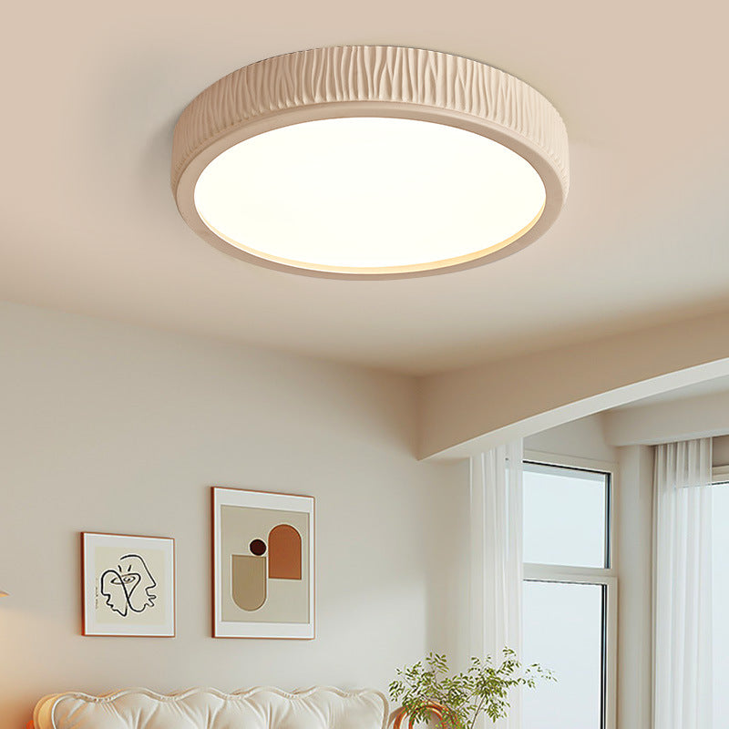 Contemporary Nordic Round Cream Vertical Stripe Acrylic Resin Lampshade Iron LED Flush Mount Ceiling Light For Bedroom