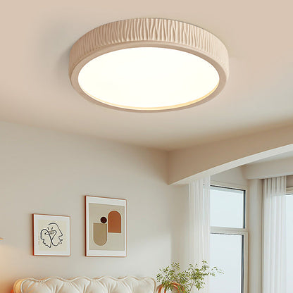 Contemporary Nordic Round Cream Vertical Stripe Acrylic Resin Lampshade Iron LED Flush Mount Ceiling Light For Bedroom