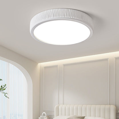 Contemporary Nordic Round Cream Vertical Stripe Acrylic Resin Lampshade Iron LED Flush Mount Ceiling Light For Bedroom