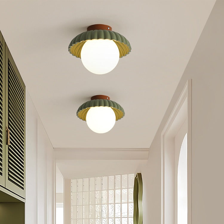 Contemporary Nordic Dome Bud Shape Cream Iron Glass 1 - Light Semi-flush Mount Ceiling Light for Hallways