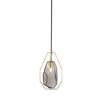Contemporary Scandinavian Transparent Polygon Glass Iron Lampshade 1 - Light Pendant Light For Living Room