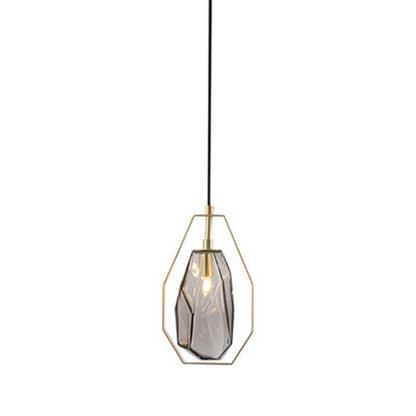 Contemporary Scandinavian Transparent Polygon Glass Iron Lampshade 1 - Light Pendant Light For Living Room