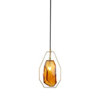 Contemporary Scandinavian Transparent Polygon Glass Iron Lampshade 1 - Light Pendant Light For Living Room