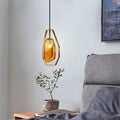 Contemporary Scandinavian Transparent Polygon Glass Iron Lampshade 1 - Light Pendant Light For Living Room