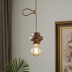 Contemporary Retro Dome Round Walnut Copper 1 - Light Pendant Light For Living Room